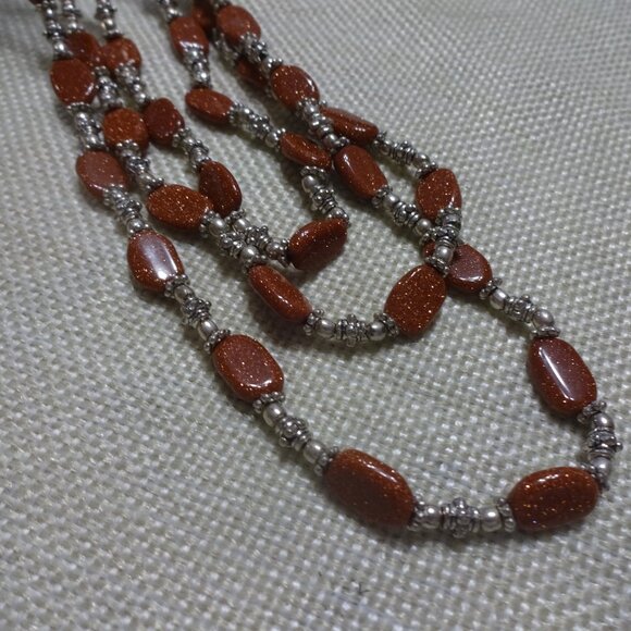 Beautiful GOLD SUNSTONE 3 Strand Handmade Sterling Necklace (22 inches) #3C - Picture 4 of 4